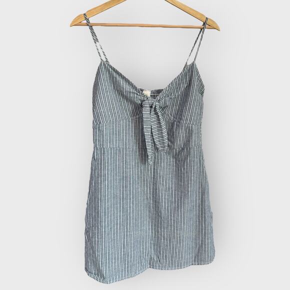 Common Crush Blue Striped Mini Dress Large Tie Front Smocked Back Coastal Cute - Picture 1 of 7